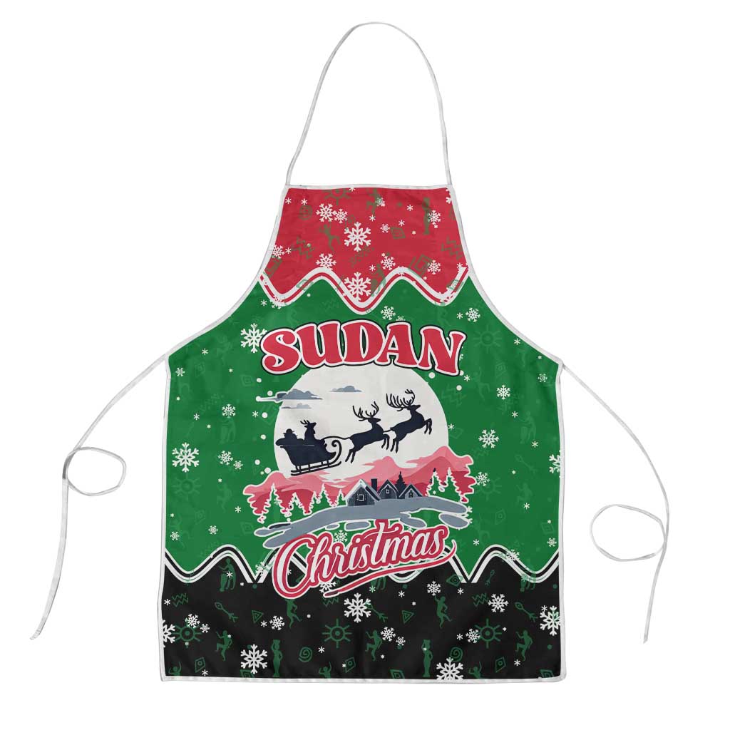 Sudan Christmas Apron with Red Green Black Xmas Santa Sleigh and Map - Wonder Print Shop