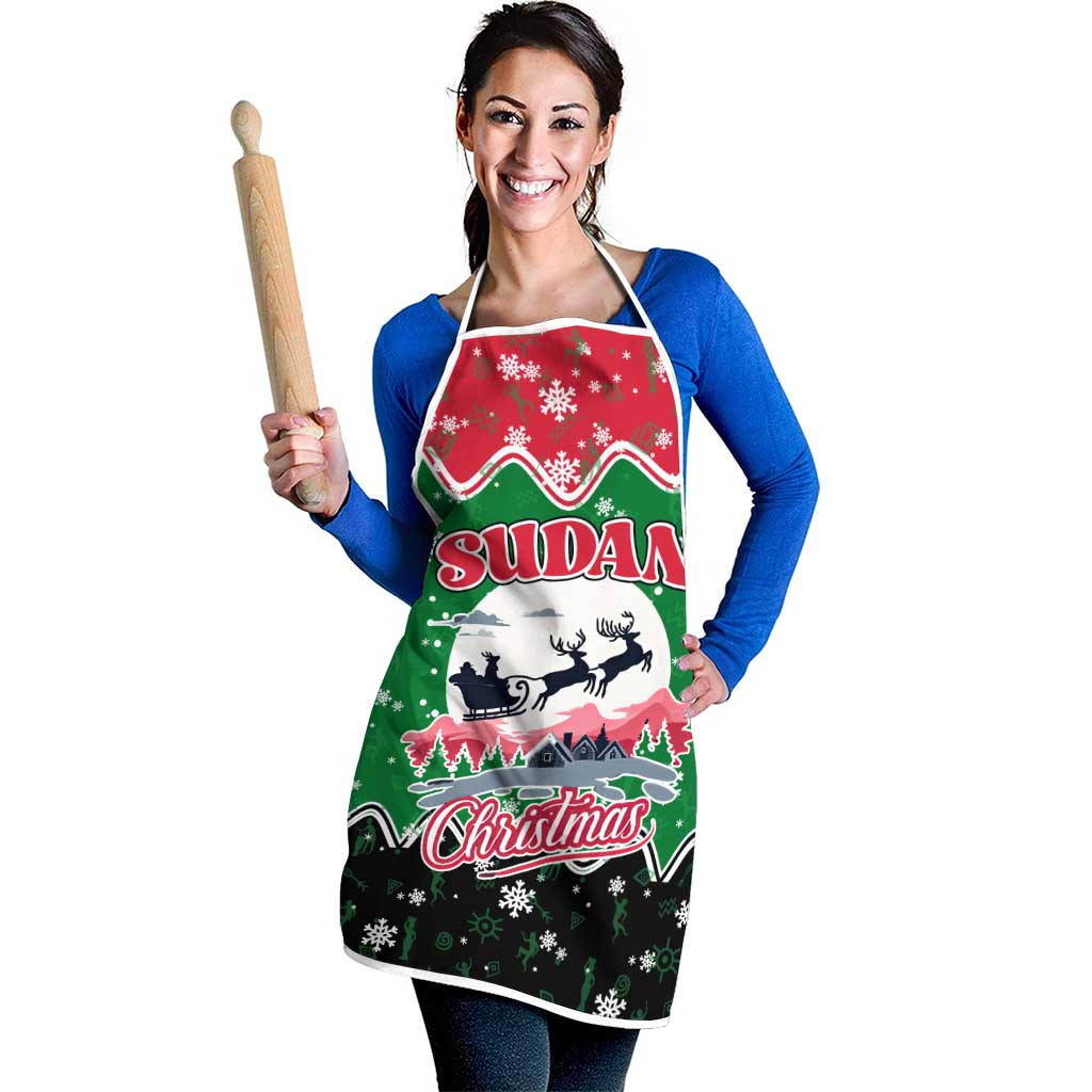 Sudan Christmas Apron with Red Green Black Xmas Santa Sleigh and Map - Wonder Print Shop