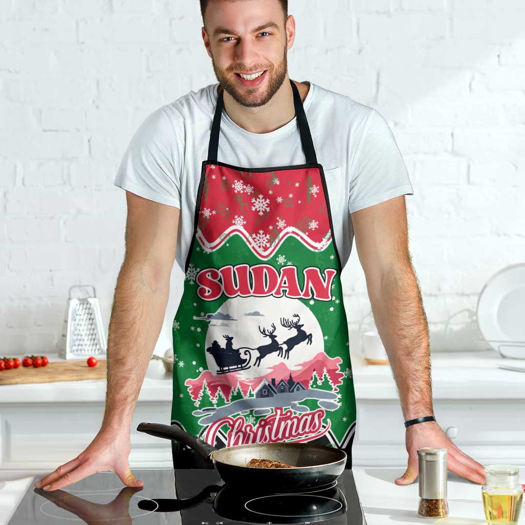 Sudan Christmas Apron with Red Green Black Xmas Santa Sleigh and Map - Wonder Print Shop