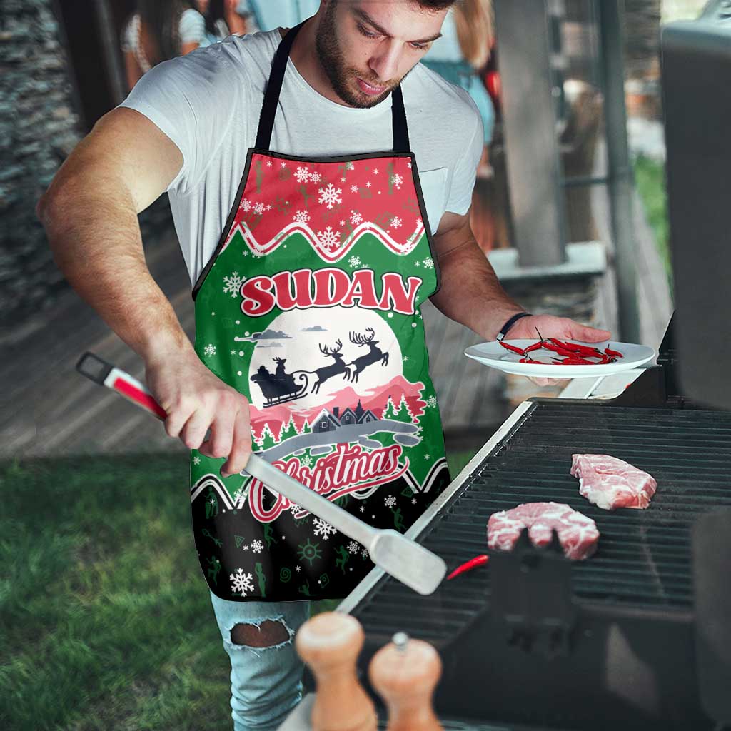 Sudan Christmas Apron with Red Green Black Xmas Santa Sleigh and Map - Wonder Print Shop