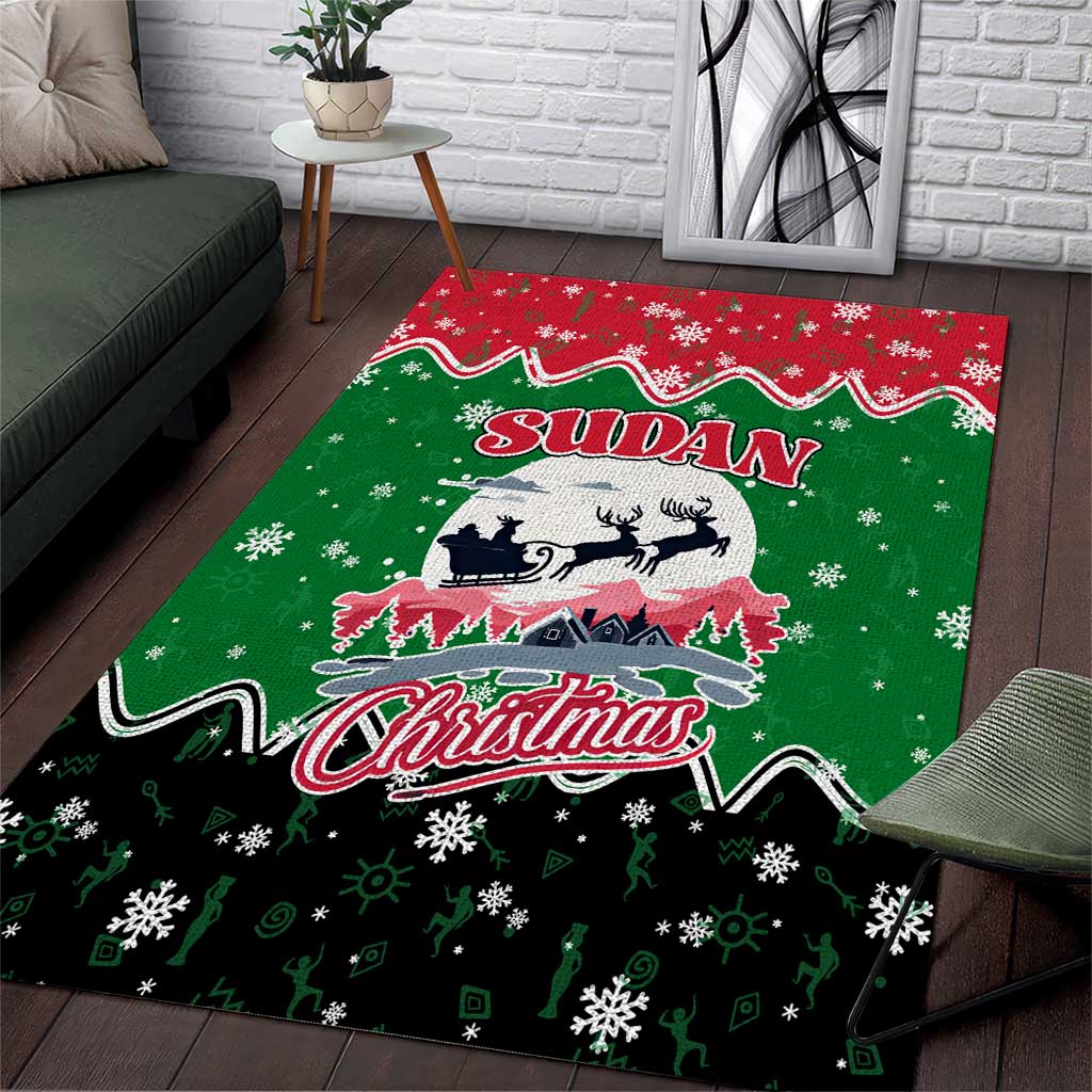 Sudan Christmas Area Rug with Red Green Black Xmas Santa Sleigh and Map - Wonder Print Shop