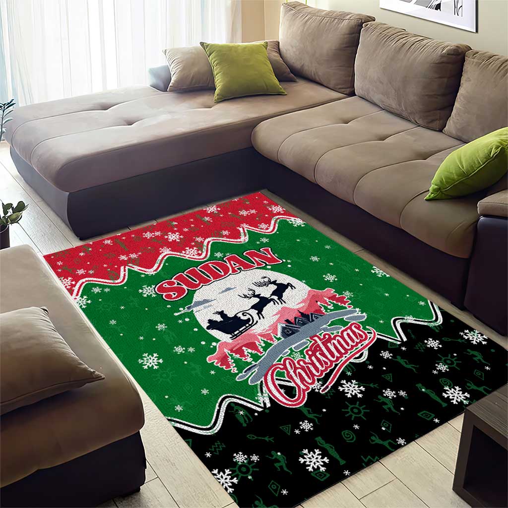 Sudan Christmas Area Rug with Red Green Black Xmas Santa Sleigh and Map - Wonder Print Shop