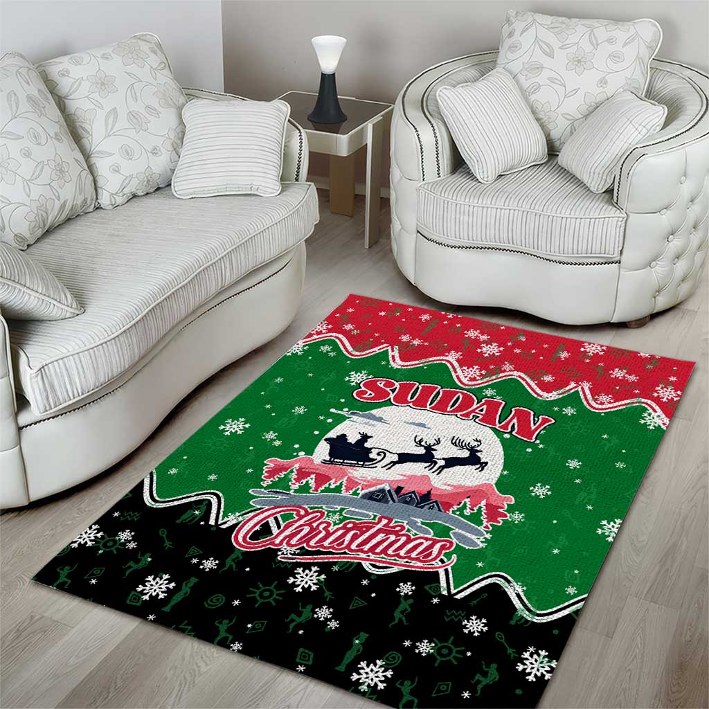 Sudan Christmas Area Rug with Red Green Black Xmas Santa Sleigh and Map - Wonder Print Shop
