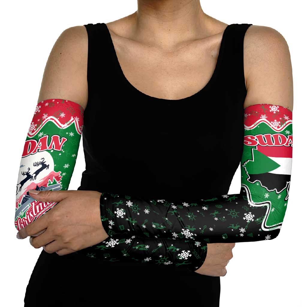 Sudan Christmas Arm Sleeves with Red Green Black Xmas Santa Sleigh and Map - Wonder Print Shop