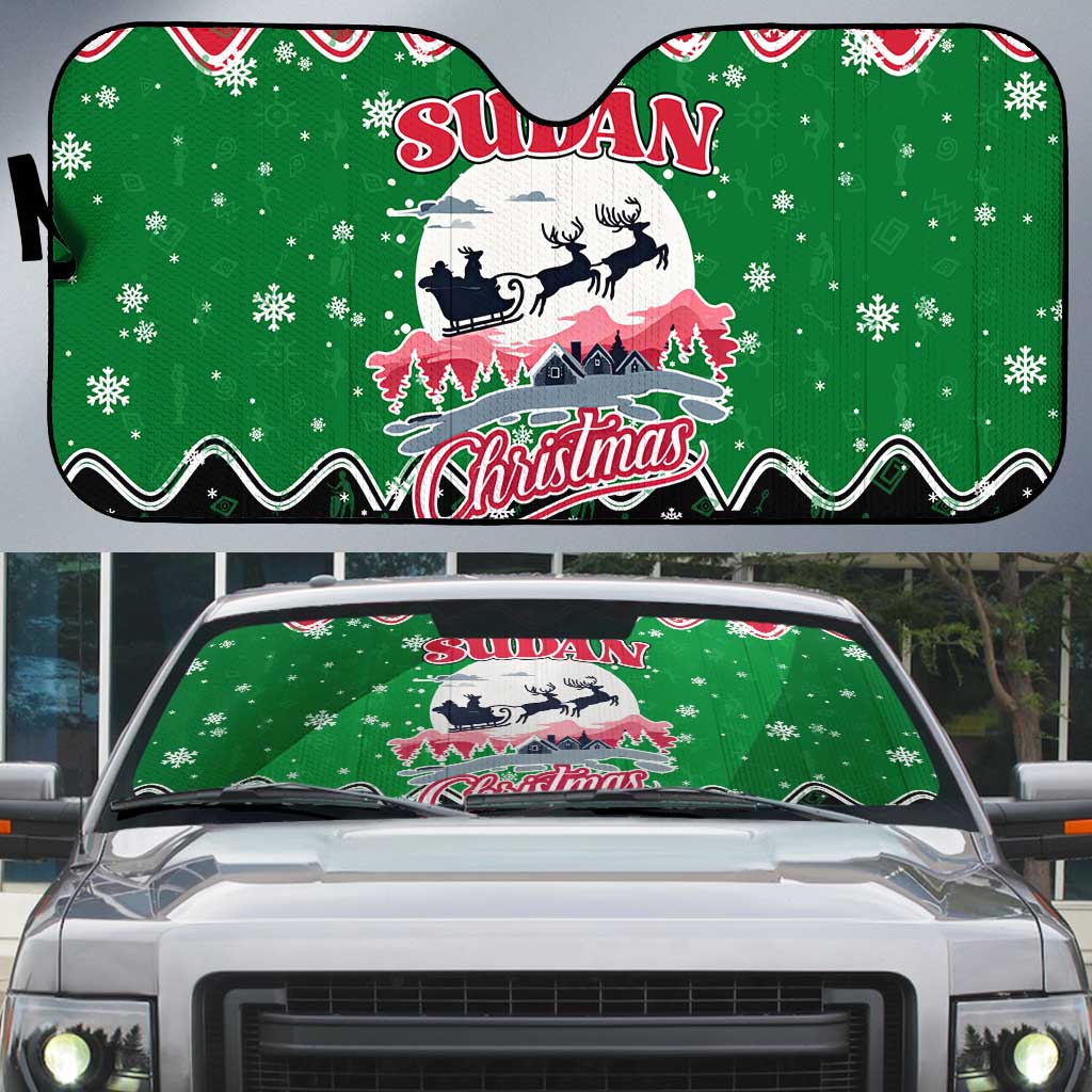 Sudan Christmas Auto Sun Shade with Red Green Black Xmas Santa Sleigh and Map - Wonder Print Shop