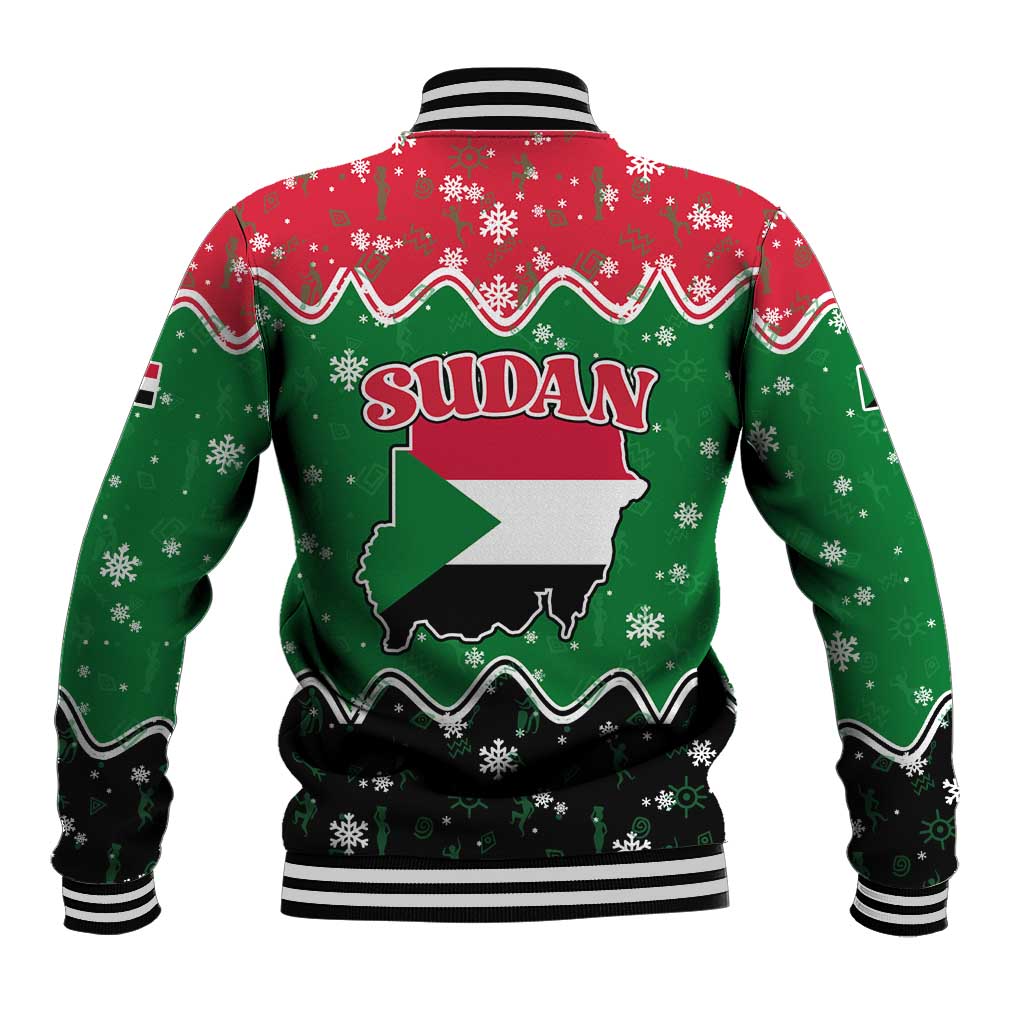Sudan Christmas Baseball Jacket with Red Green Black Xmas Santa Sleigh and Map - Wonder Print Shop