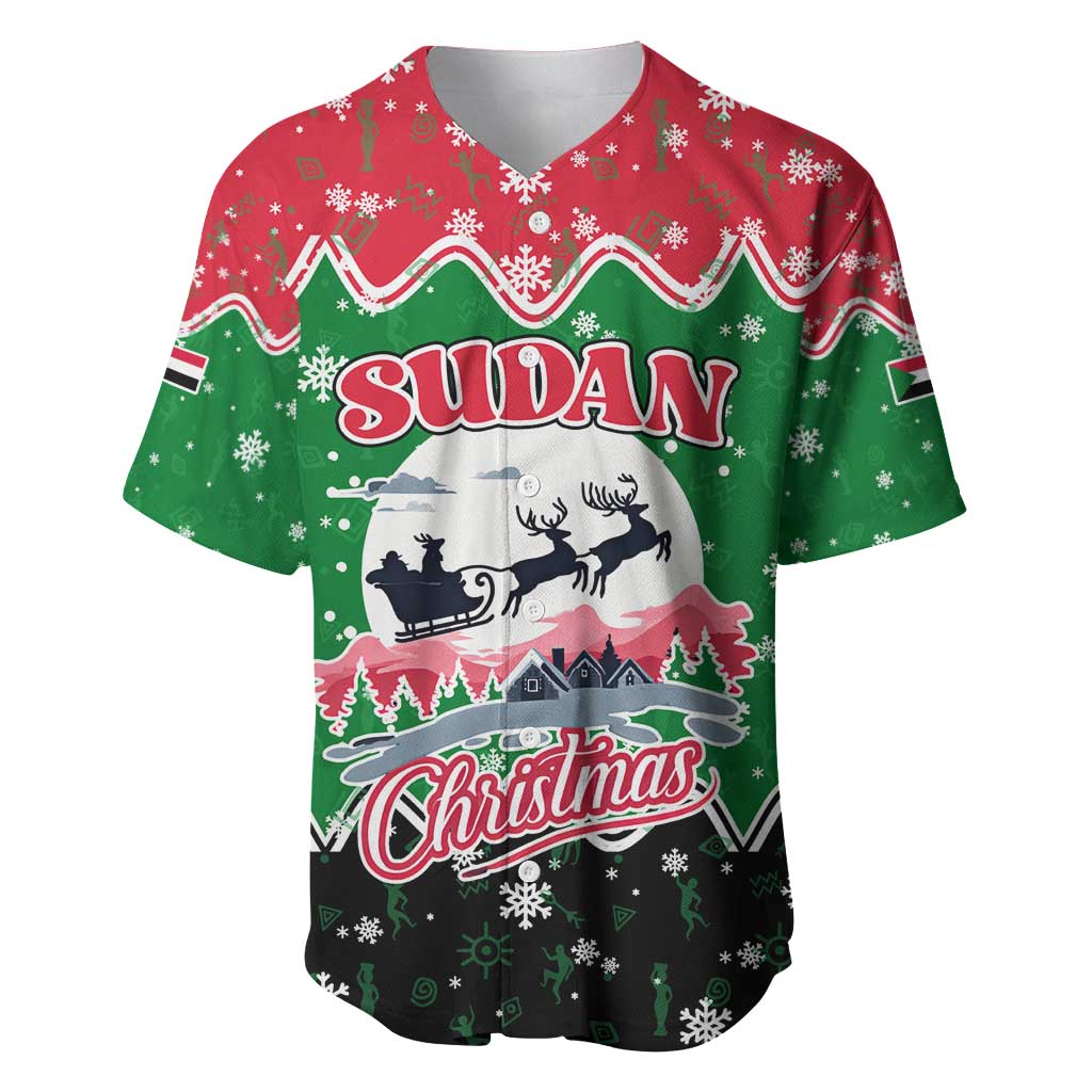 Sudan Christmas Baseball Jersey with Red Green Black Xmas Santa Sleigh and Map - Wonder Print Shop