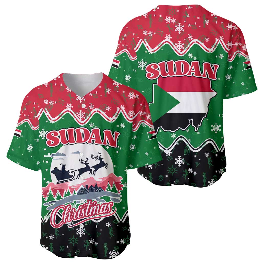 Sudan Christmas Baseball Jersey with Red Green Black Xmas Santa Sleigh and Map - Wonder Print Shop