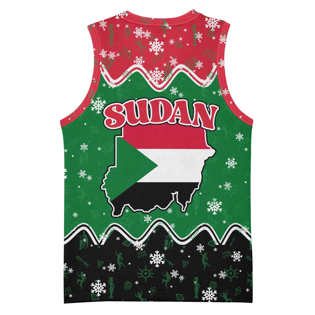 Sudan Christmas Basketball Jersey with Red Green Black Xmas Santa Sleigh and Map - Wonder Print Shop