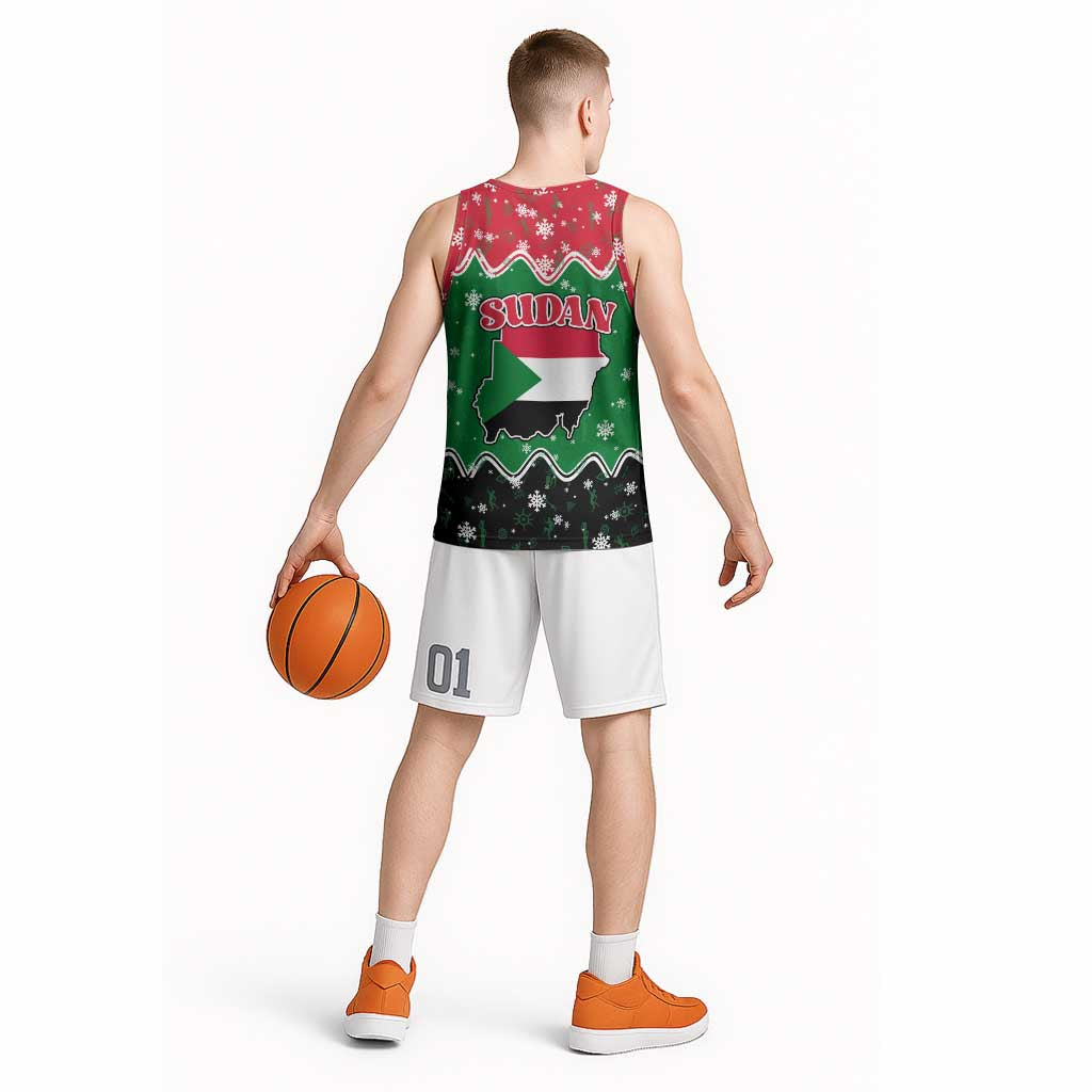 Sudan Christmas Basketball Jersey with Red Green Black Xmas Santa Sleigh and Map - Wonder Print Shop
