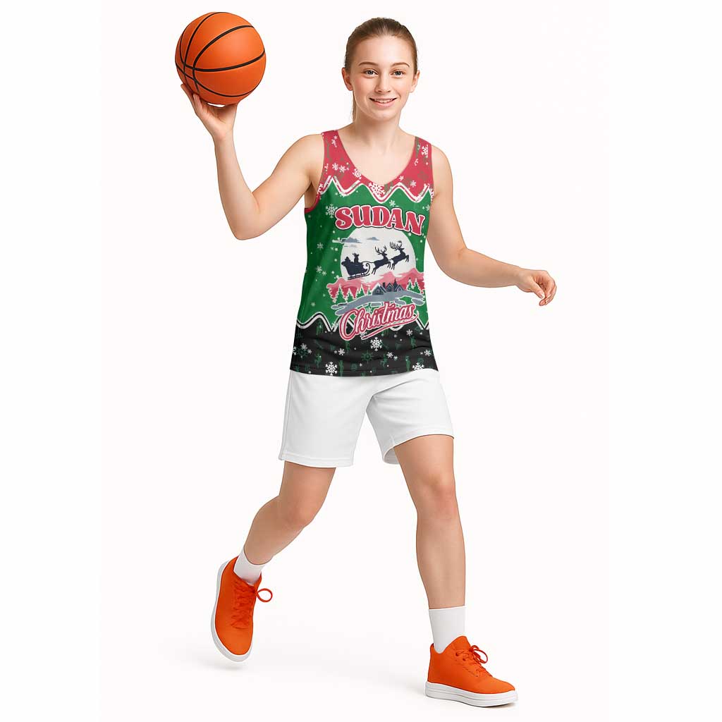 Sudan Christmas Basketball Jersey with Red Green Black Xmas Santa Sleigh and Map - Wonder Print Shop