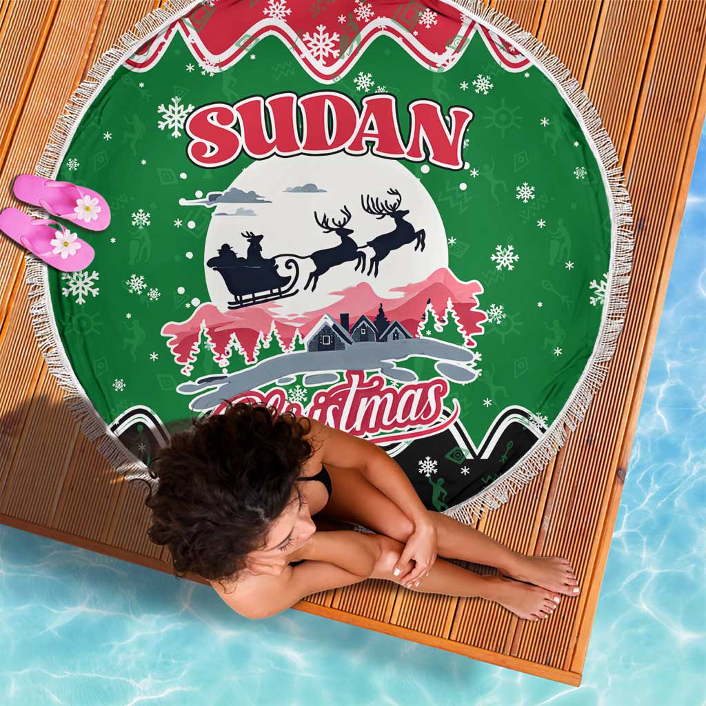 Sudan Christmas Beach Blanket with Red Green Black Xmas Santa Sleigh and Map - Wonder Print Shop