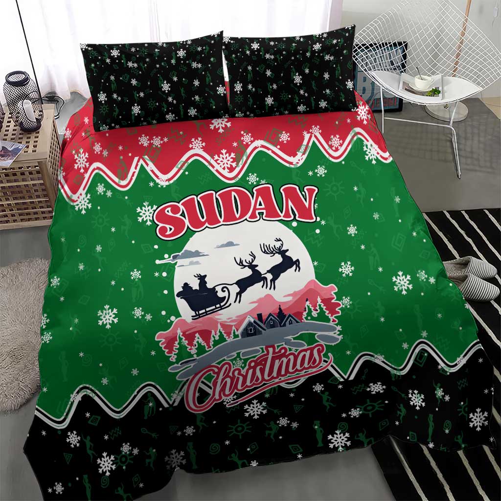 Sudan Christmas Bedding Set with Red Green Black Xmas Santa Sleigh and Map - Wonder Print Shop