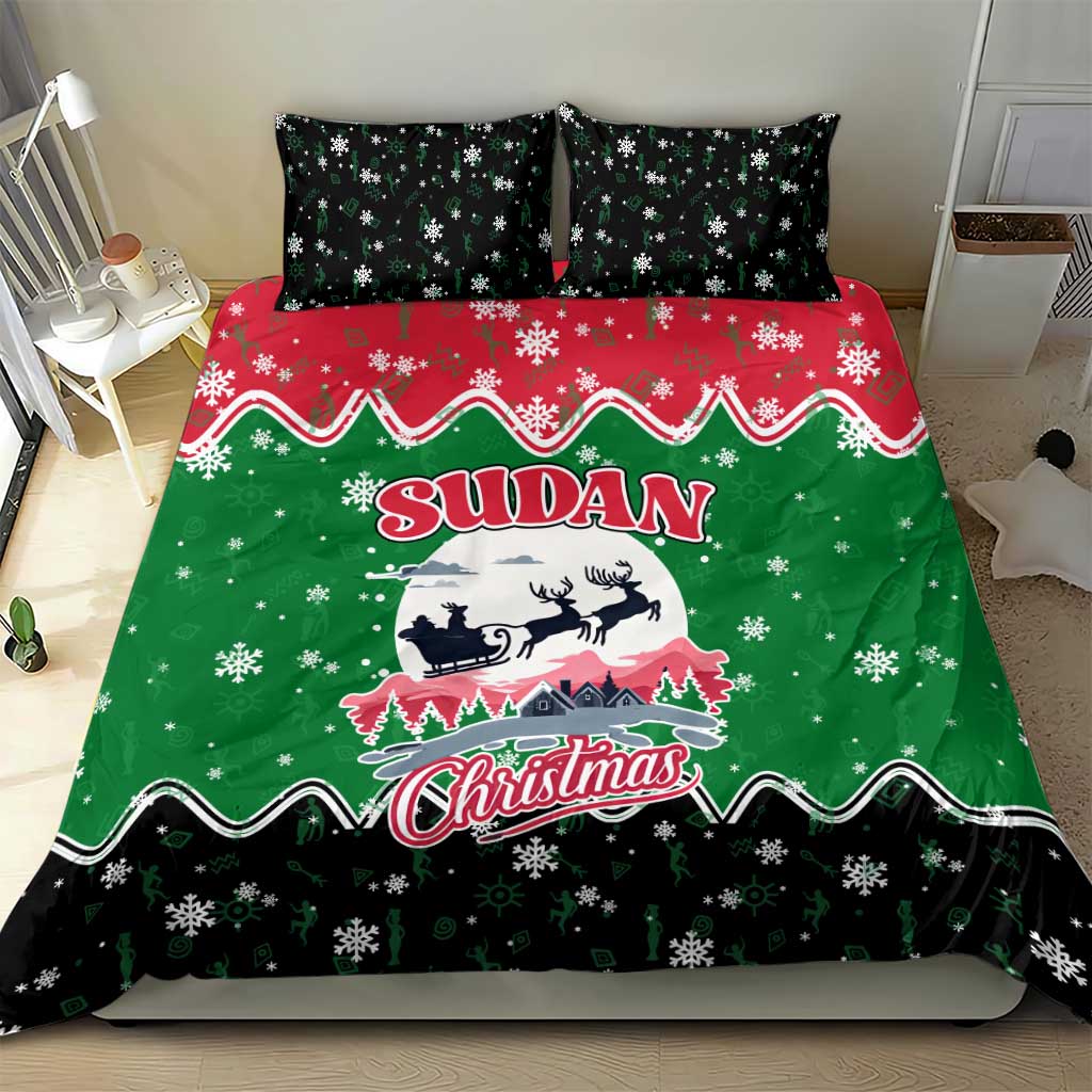 Sudan Christmas Bedding Set with Red Green Black Xmas Santa Sleigh and Map - Wonder Print Shop
