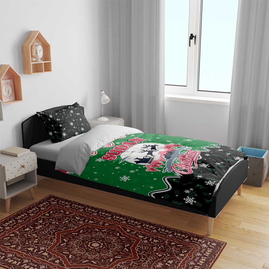 Sudan Christmas Bedding Set with Red Green Black Xmas Santa Sleigh and Map - Wonder Print Shop