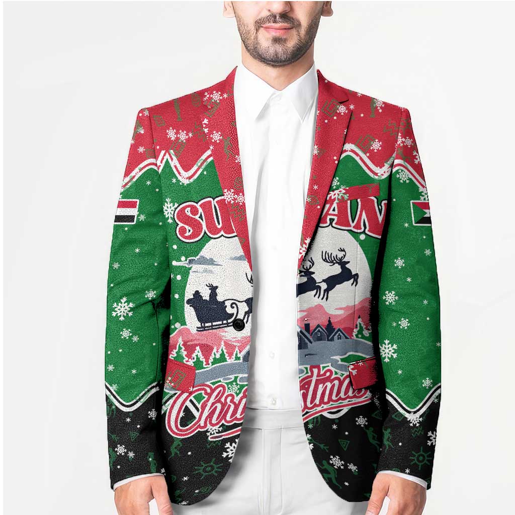 Sudan Christmas Blazer with Red Green Black Xmas Santa Sleigh and Map - Wonder Print Shop