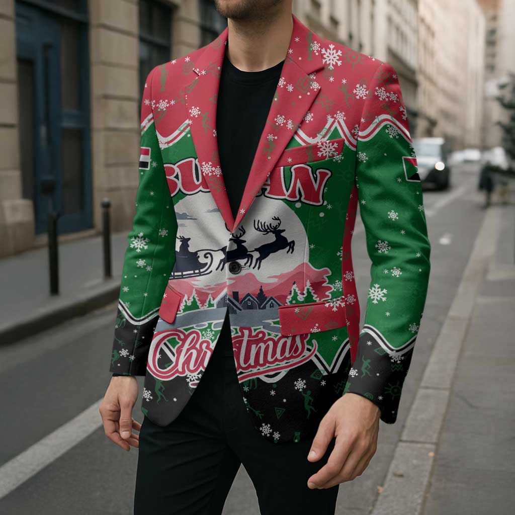 Sudan Christmas Blazer with Red Green Black Xmas Santa Sleigh and Map - Wonder Print Shop
