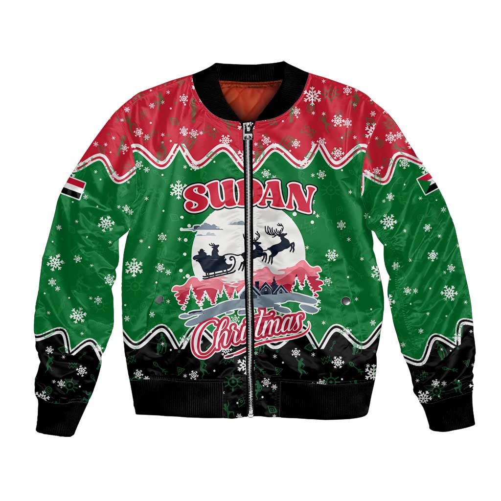 Sudan Christmas Bomber Jacket with Red Green Black Xmas Santa Sleigh and Map - Wonder Print Shop