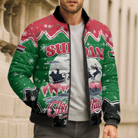 Sudan Christmas Bomber Puffer Jacket with Red Green Black Xmas Santa Sleigh and Map - Wonder Print Shop