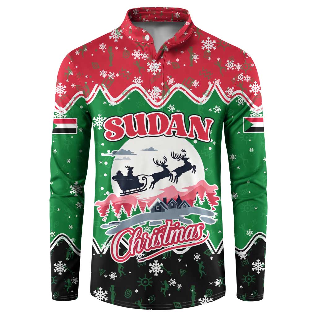 Sudan Christmas Button Sweatshirt with Red Green Black Xmas Santa Sleigh and Map - Wonder Print Shop
