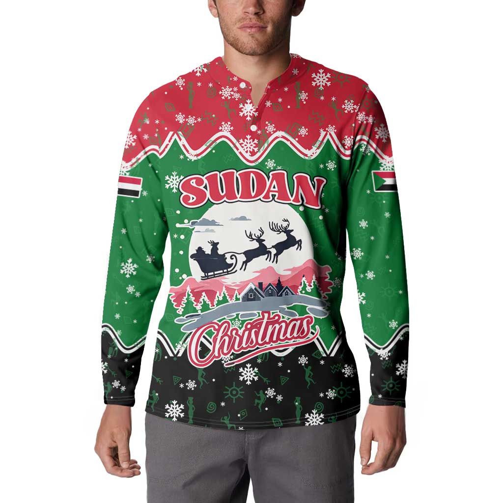 Sudan Christmas Button Sweatshirt with Red Green Black Xmas Santa Sleigh and Map - Wonder Print Shop