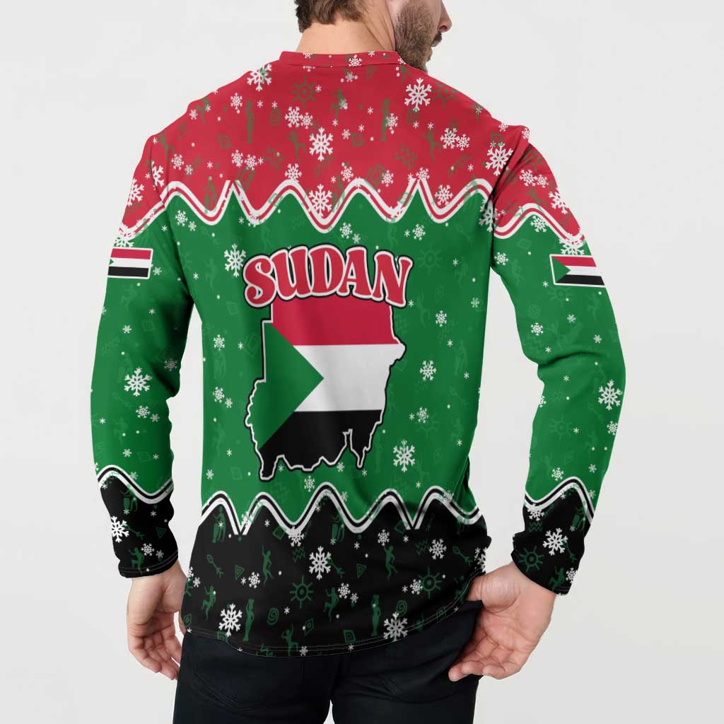 Sudan Christmas Button Sweatshirt with Red Green Black Xmas Santa Sleigh and Map - Wonder Print Shop