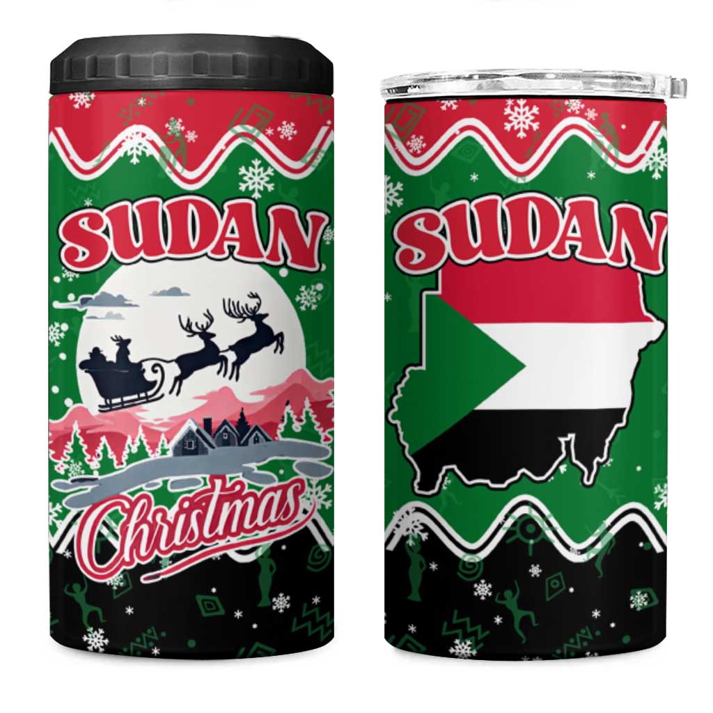 Sudan Christmas 4 in 1 Can Cooler Tumbler with Red Green Black Xmas Santa Sleigh and Map - Wonder Print Shop