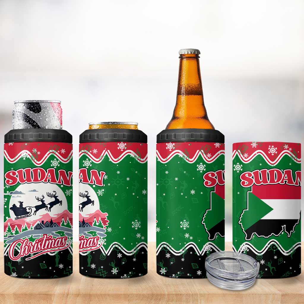 Sudan Christmas 4 in 1 Can Cooler Tumbler with Red Green Black Xmas Santa Sleigh and Map - Wonder Print Shop
