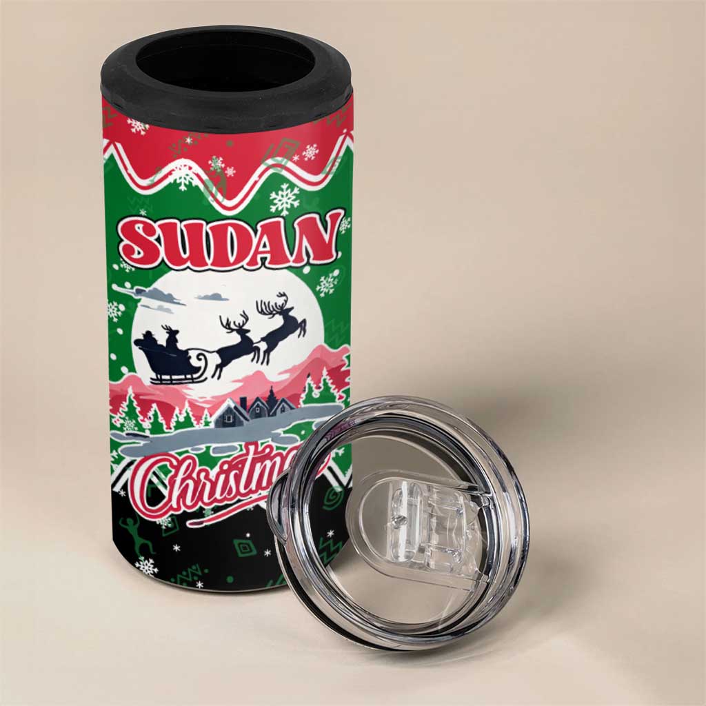 Sudan Christmas 4 in 1 Can Cooler Tumbler with Red Green Black Xmas Santa Sleigh and Map - Wonder Print Shop