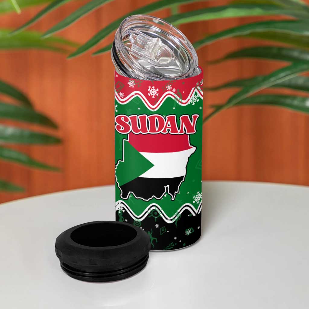 Sudan Christmas 4 in 1 Can Cooler Tumbler with Red Green Black Xmas Santa Sleigh and Map - Wonder Print Shop