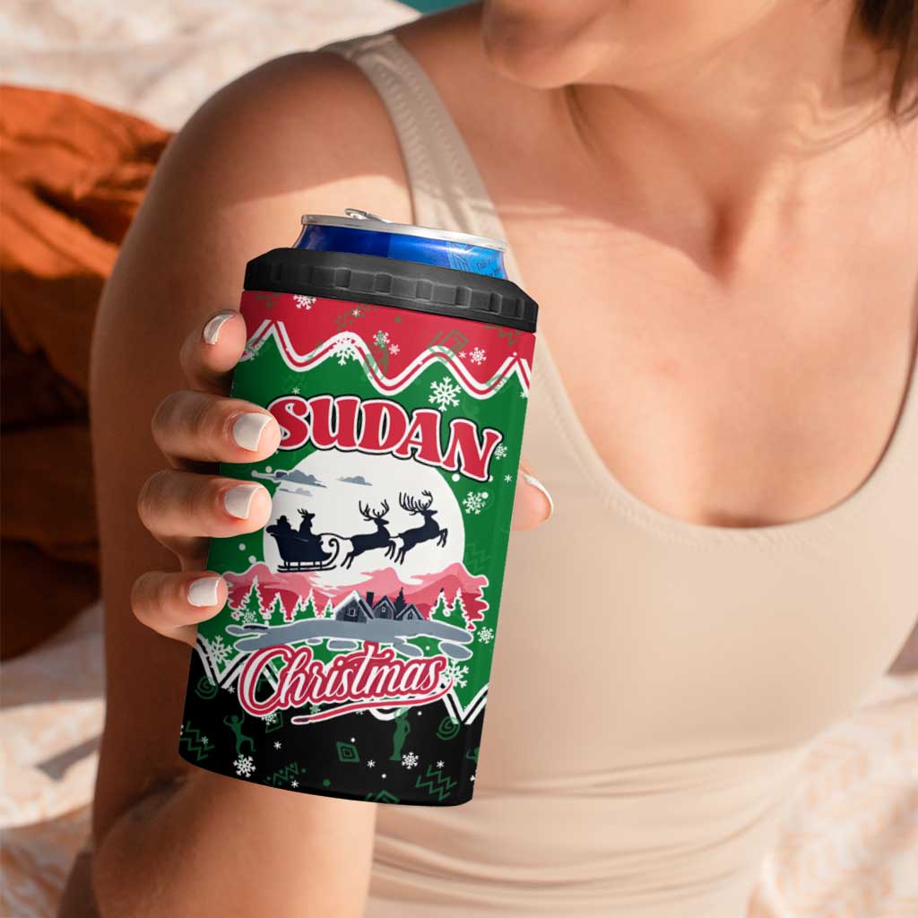 Sudan Christmas 4 in 1 Can Cooler Tumbler with Red Green Black Xmas Santa Sleigh and Map - Wonder Print Shop