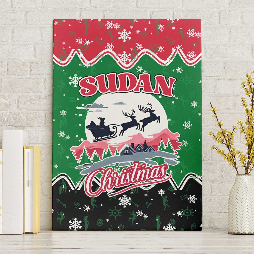 Sudan Christmas Canvas Wall Art with Red Green Black Xmas Santa Sleigh and Map - Wonder Print Shop