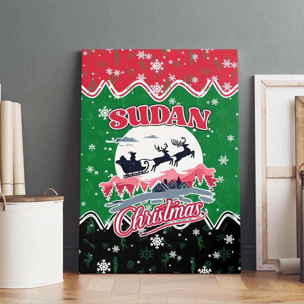 Sudan Christmas Canvas Wall Art with Red Green Black Xmas Santa Sleigh and Map - Wonder Print Shop