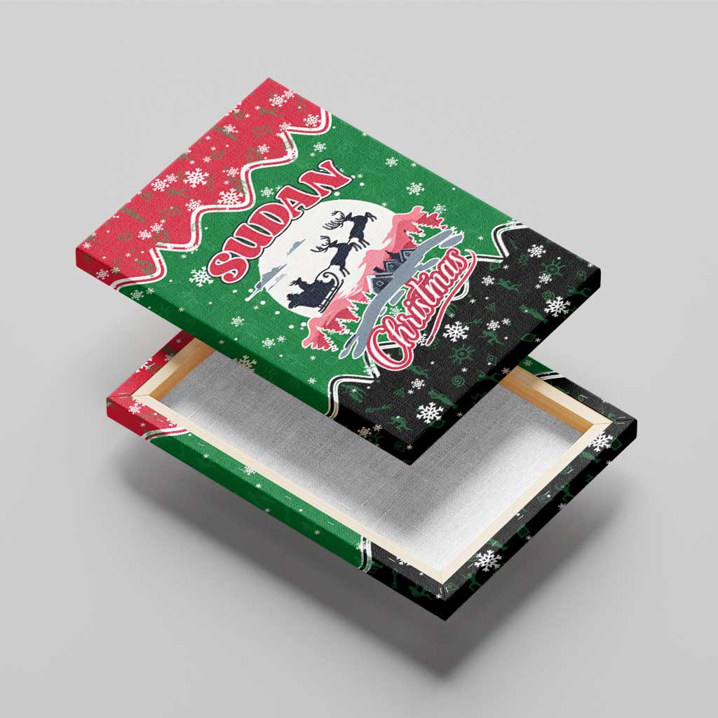 Sudan Christmas Canvas Wall Art with Red Green Black Xmas Santa Sleigh and Map - Wonder Print Shop