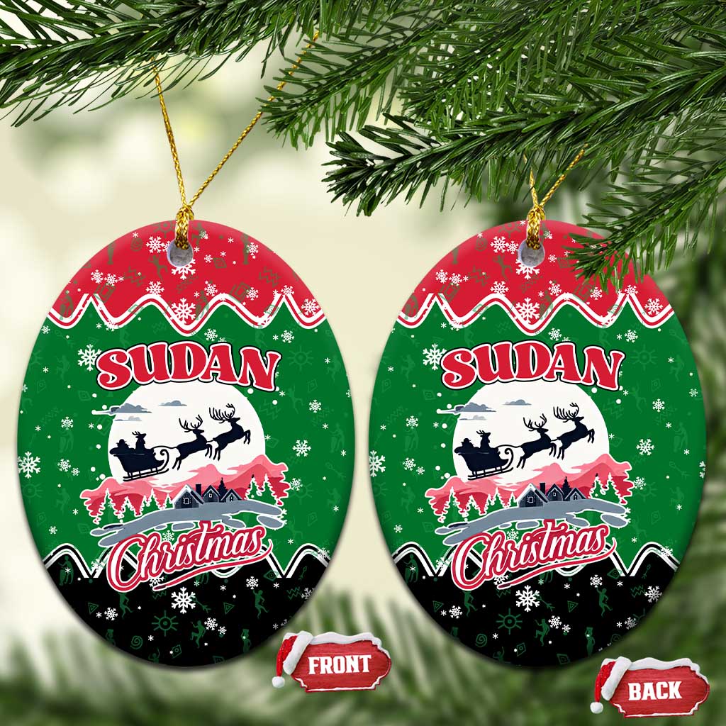 Sudan Christmas Ceramic Ornament with Red Green Black Xmas Santa Sleigh and Map - Wonder Print Shop