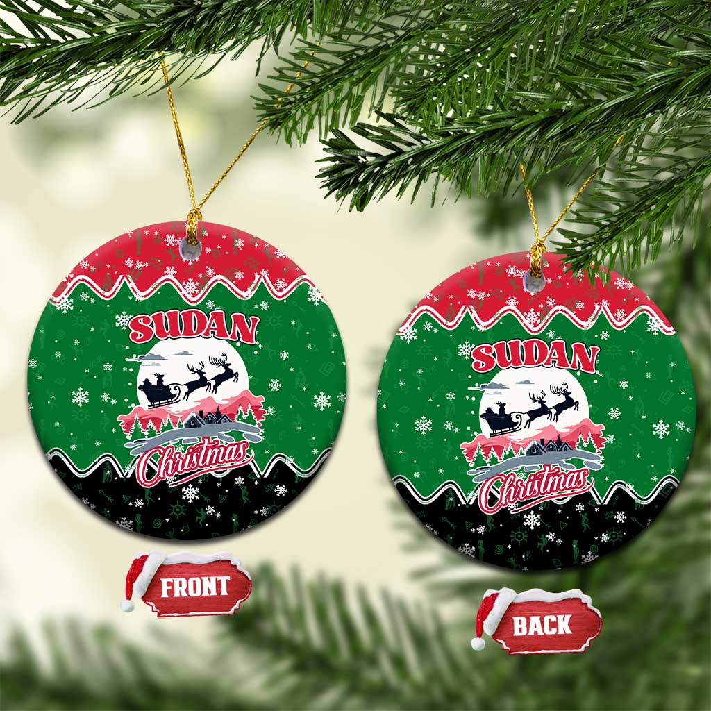 Sudan Christmas Ceramic Ornament with Red Green Black Xmas Santa Sleigh and Map - Wonder Print Shop