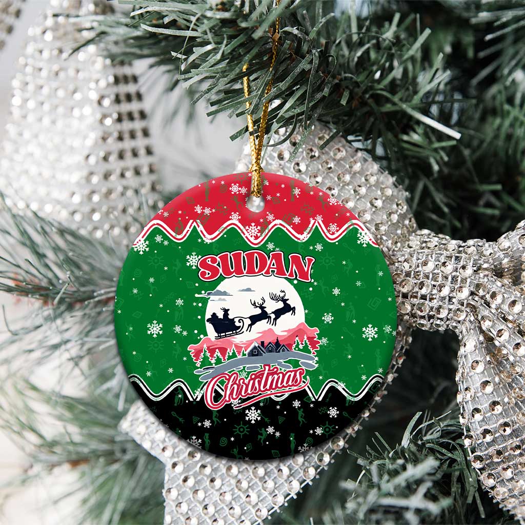 Sudan Christmas Ceramic Ornament with Red Green Black Xmas Santa Sleigh and Map - Wonder Print Shop