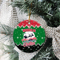 Sudan Christmas Ceramic Ornament with Red Green Black Xmas Santa Sleigh and Map - Wonder Print Shop
