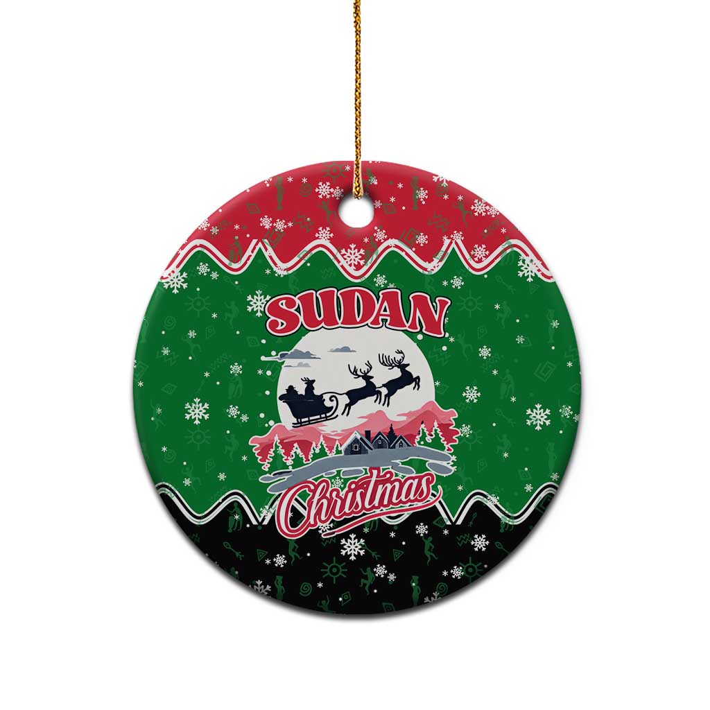 Sudan Christmas Ceramic Ornament with Red Green Black Xmas Santa Sleigh and Map - Wonder Print Shop
