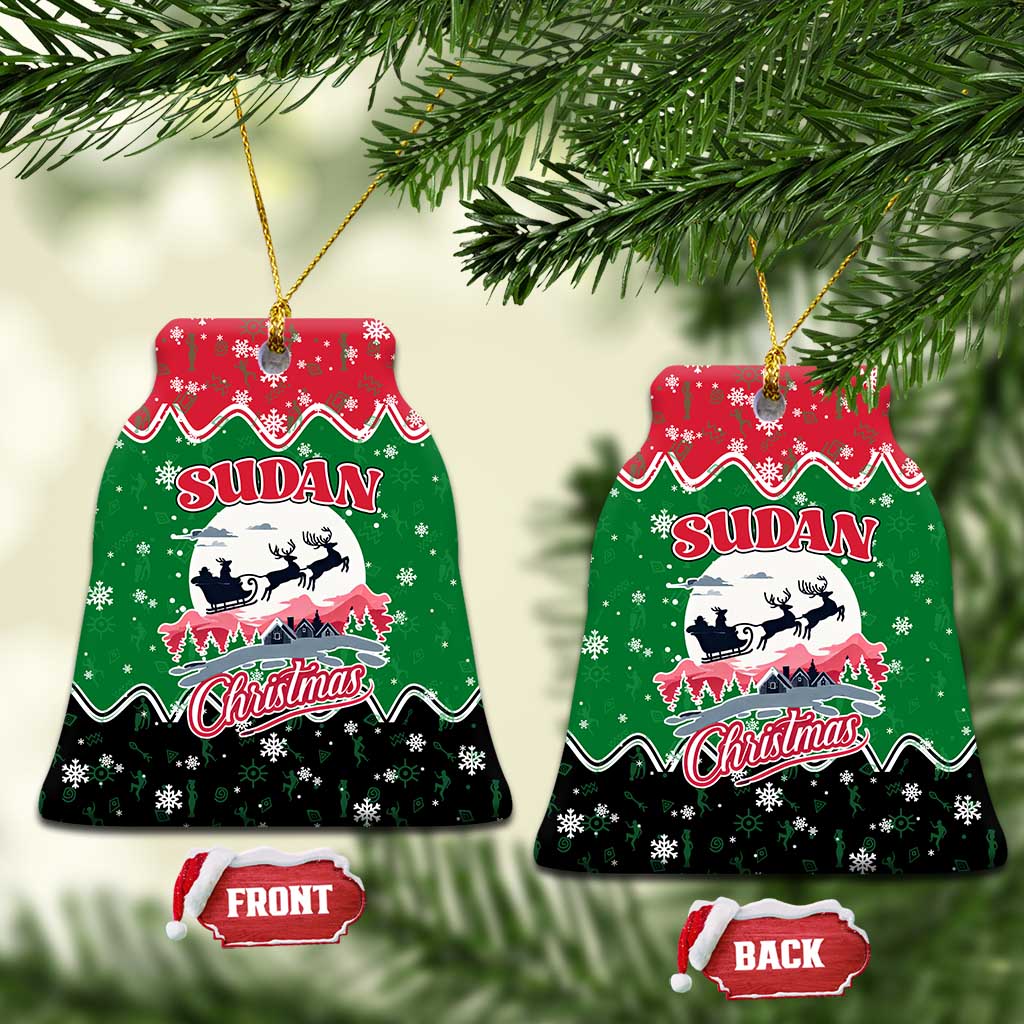 Sudan Christmas Ceramic Ornament with Red Green Black Xmas Santa Sleigh and Map - Wonder Print Shop