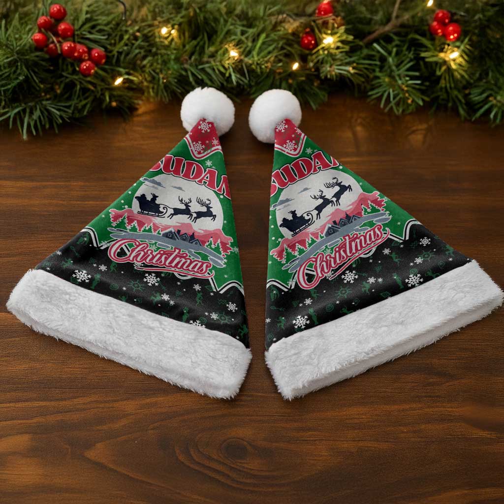 Sudan Christmas Santa Hat with Red Green Black Xmas Santa Sleigh and Map - Wonder Print Shop