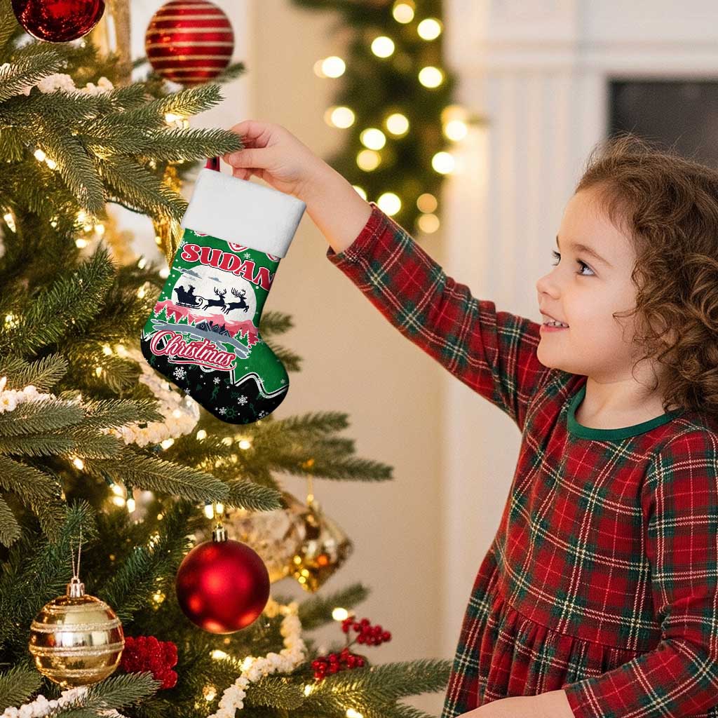Sudan Christmas Stocking with Red Green Black Xmas Santa Sleigh and Map - Wonder Print Shop