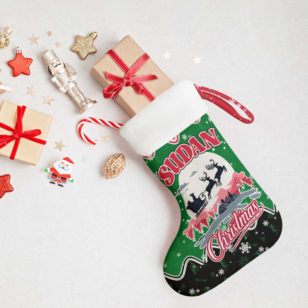 Sudan Christmas Stocking with Red Green Black Xmas Santa Sleigh and Map - Wonder Print Shop