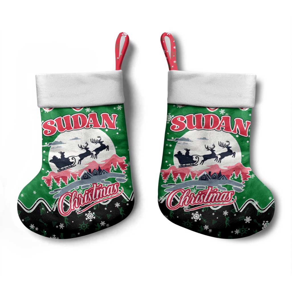 Sudan Christmas Stocking with Red Green Black Xmas Santa Sleigh and Map - Wonder Print Shop