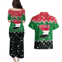 Sudan Christmas Couples Matching Puletasi and Hawaiian Shirt with Red Green Black Xmas Santa Sleigh and Map - Wonder Print Shop