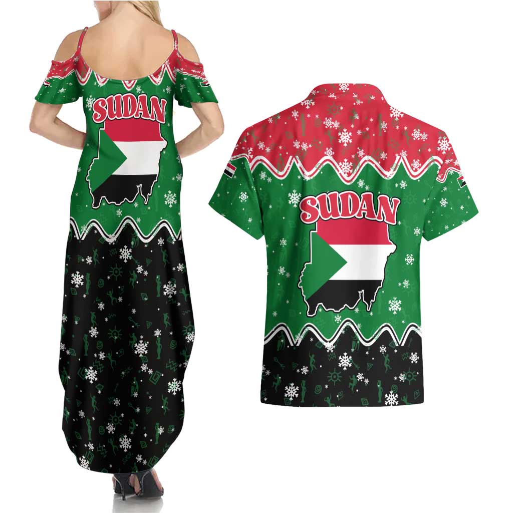 Sudan Christmas Couples Matching Summer Maxi Dress and Hawaiian Shirt with Red Green Black Xmas Santa Sleigh and Map - Wonder Print Shop