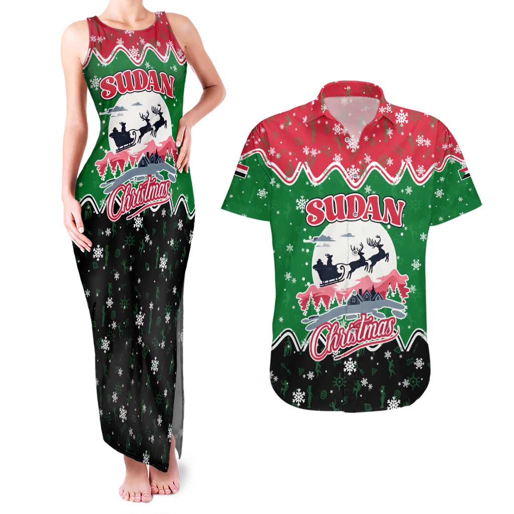 Sudan Christmas Couples Matching Tank Maxi Dress and Hawaiian Shirt with Red Green Black Xmas Santa Sleigh and Map - Wonder Print Shop