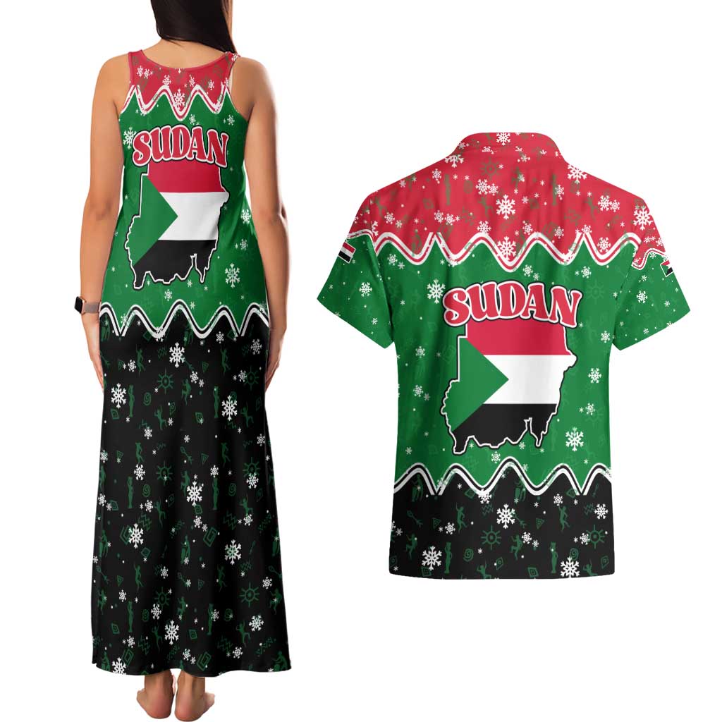 Sudan Christmas Couples Matching Tank Maxi Dress and Hawaiian Shirt with Red Green Black Xmas Santa Sleigh and Map - Wonder Print Shop