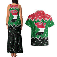 Sudan Christmas Couples Matching Tank Maxi Dress and Hawaiian Shirt with Red Green Black Xmas Santa Sleigh and Map - Wonder Print Shop