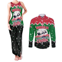 Sudan Christmas Couples Matching Tank Maxi Dress and Long Sleeve Button Shirt with Red Green Black Xmas Santa Sleigh and Map - Wonder Print Shop